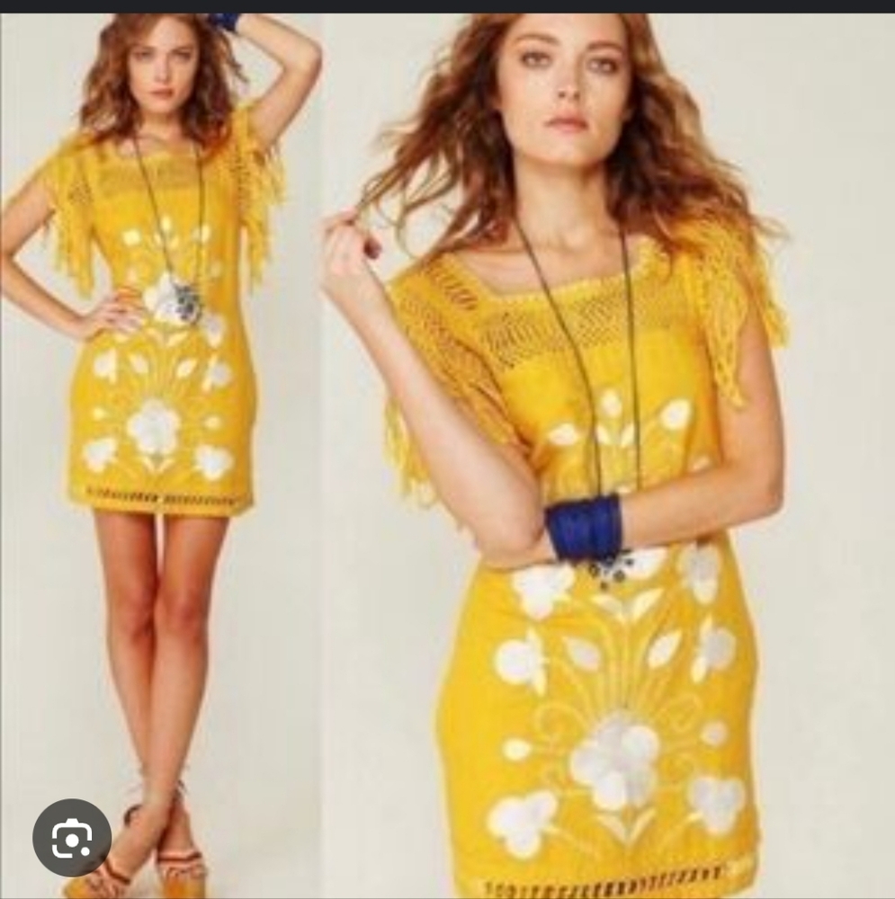 Free People Mustard Crochet Detail Dress